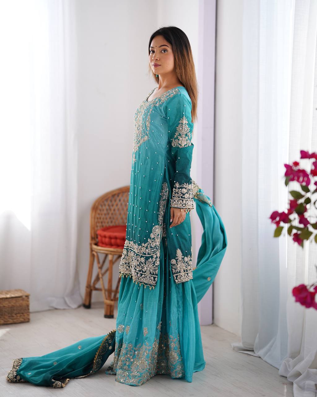 TURKISH JADE COLOR GRACEFUL DUAL SHADED SHARARA SETS