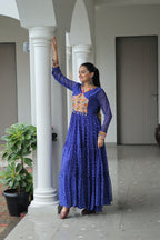 BLUE COLOR GEORGETTE BANDHANI PRINT NAVRATRI GOWN