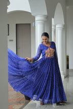 BLUE COLOR GEORGETTE BANDHANI PRINT NAVRATRI GOWN