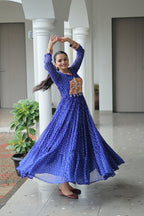 BLUE COLOR GEORGETTE BANDHANI PRINT NAVRATRI GOWN