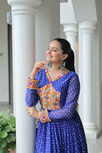 BLUE COLOR GEORGETTE BANDHANI PRINT NAVRATRI GOWN