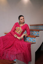 PINK COLOR GEORGETTE BANDHANI PRINT NAVRATRI GOWN