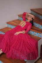 PINK COLOR GEORGETTE BANDHANI PRINT NAVRATRI GOWN