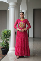 PINK COLOR GEORGETTE BANDHANI PRINT NAVRATRI GOWN