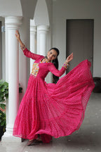 PINK COLOR GEORGETTE BANDHANI PRINT NAVRATRI GOWN