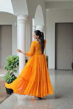 YELLOW COLOR GEORGETTE BANDHANI PRINT NAVRATRI GOWN