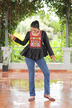 BLACK COLOR ROMAN SILK BASE GAMTHI WORK NAVRATRI KEDIYA