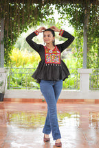 BLACK COLOR ROMAN SILK BASE GAMTHI WORK NAVRATRI KEDIYA