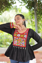 BLACK COLOR ROMAN SILK BASE GAMTHI WORK NAVRATRI KEDIYA