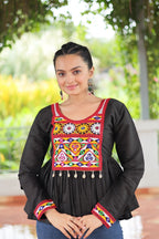 BLACK COLOR ROMAN SILK BASE GAMTHI WORK NAVRATRI KEDIYA