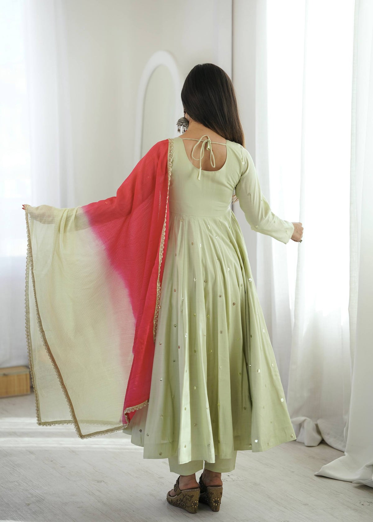 TRADITIONAL PISTACHIO GREEN EMBROIDERED ANARKALI SET