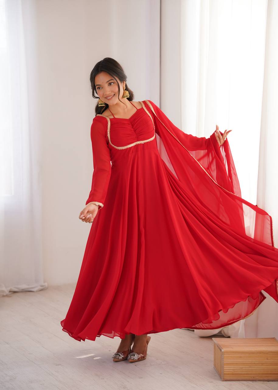 RED COLOR PURE BLOOMING GEORGETTE ANARKALI GOWN