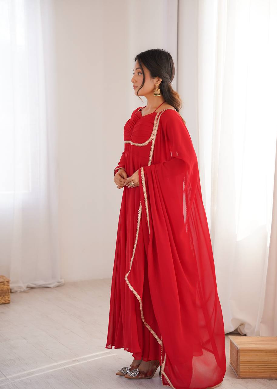 RED COLOR PURE BLOOMING GEORGETTE ANARKALI GOWN