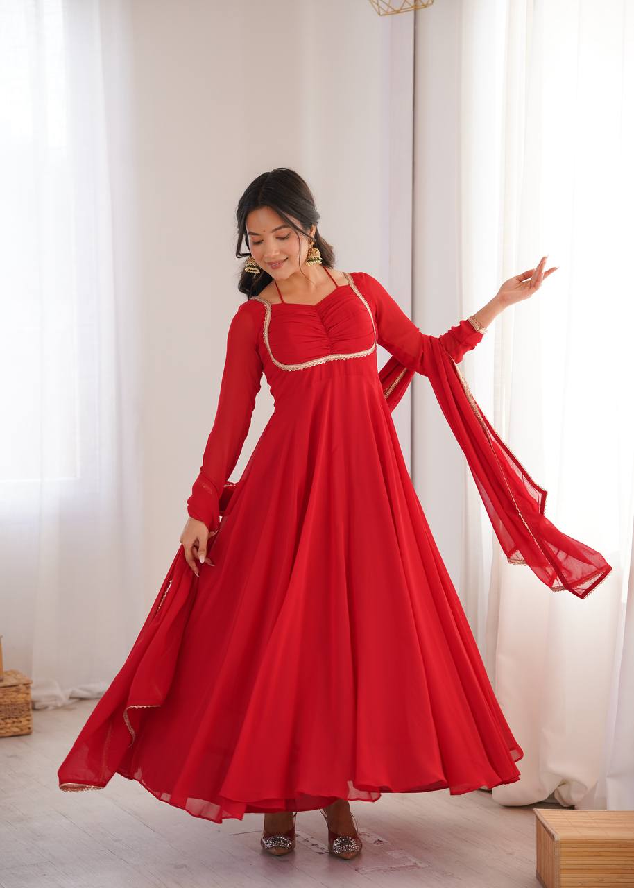 RED COLOR PURE BLOOMING GEORGETTE ANARKALI GOWN