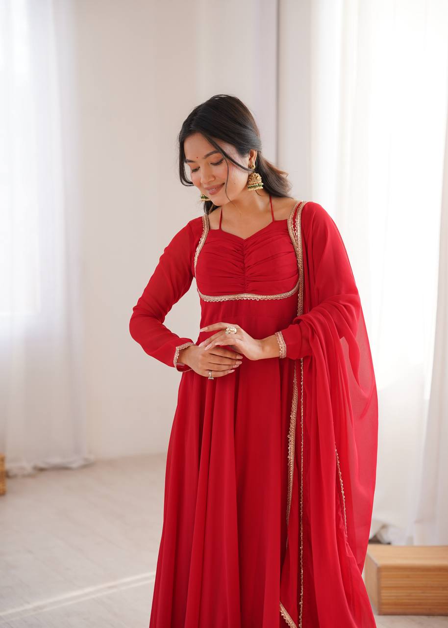 RED COLOR PURE BLOOMING GEORGETTE ANARKALI GOWN