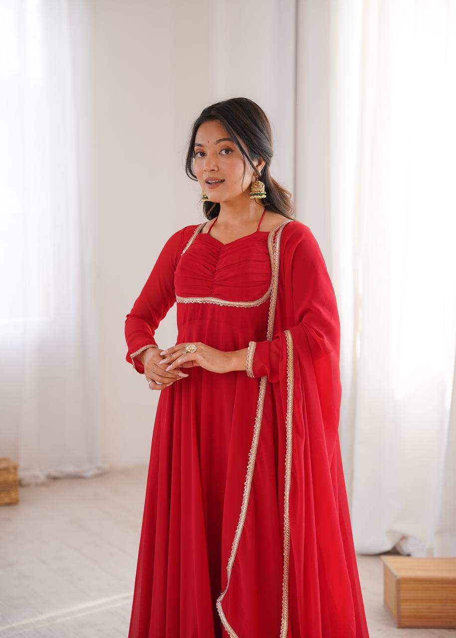 RED COLOR PURE BLOOMING GEORGETTE ANARKALI GOWN