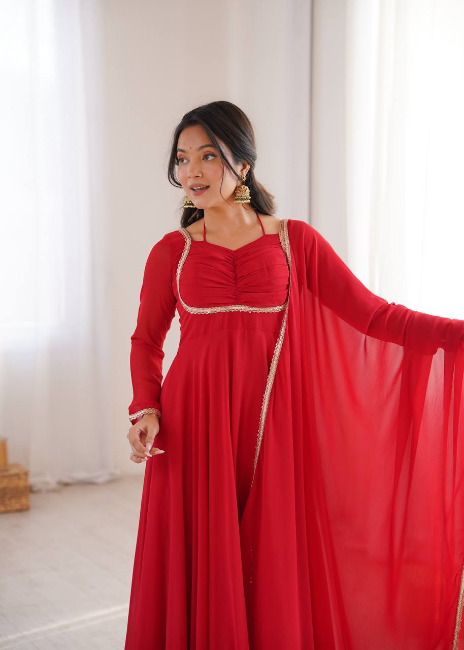 RED COLOR PURE BLOOMING GEORGETTE ANARKALI GOWN