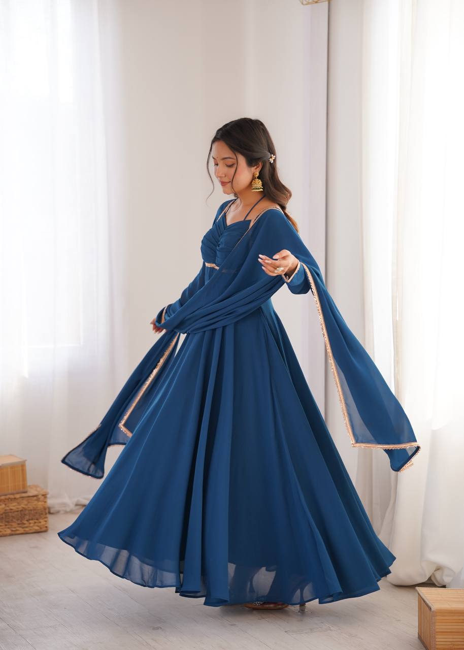 TEAL BLUE COLOR PURE BLOOMING GEORGETTE ANARKALI GOWN