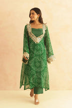 BANDHEJ PRINT MIRROR LACE WORK FUSION KURTI STYLE CO-ORD SET