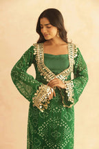 BANDHEJ PRINT MIRROR LACE WORK FUSION KURTI STYLE CO-ORD SET