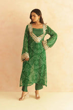 BANDHEJ PRINT MIRROR LACE WORK FUSION KURTI STYLE CO-ORD SET