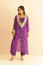 BANDHEJ PRINT MIRROR LACE WORK FUSION KURTI STYLE CO-ORD SET