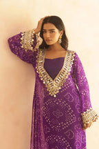 BANDHEJ PRINT MIRROR LACE WORK FUSION KURTI STYLE CO-ORD SET