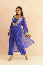 BANDHEJ PRINT MIRROR LACE WORK FUSION KURTI STYLE CO-ORD SET