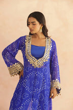 BANDHEJ PRINT MIRROR LACE WORK FUSION KURTI STYLE CO-ORD SET