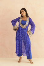 BANDHEJ PRINT MIRROR LACE WORK FUSION KURTI STYLE CO-ORD SET