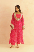 BANDHEJ PRINT MIRROR LACE WORK FUSION KURTI STYLE CO-ORD SET