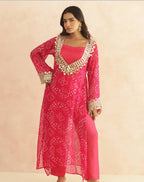 BANDHEJ PRINT MIRROR LACE WORK FUSION KURTI STYLE CO-ORD SET