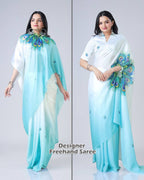BLUE FEATHER OMBRE FREEHAND SAREE