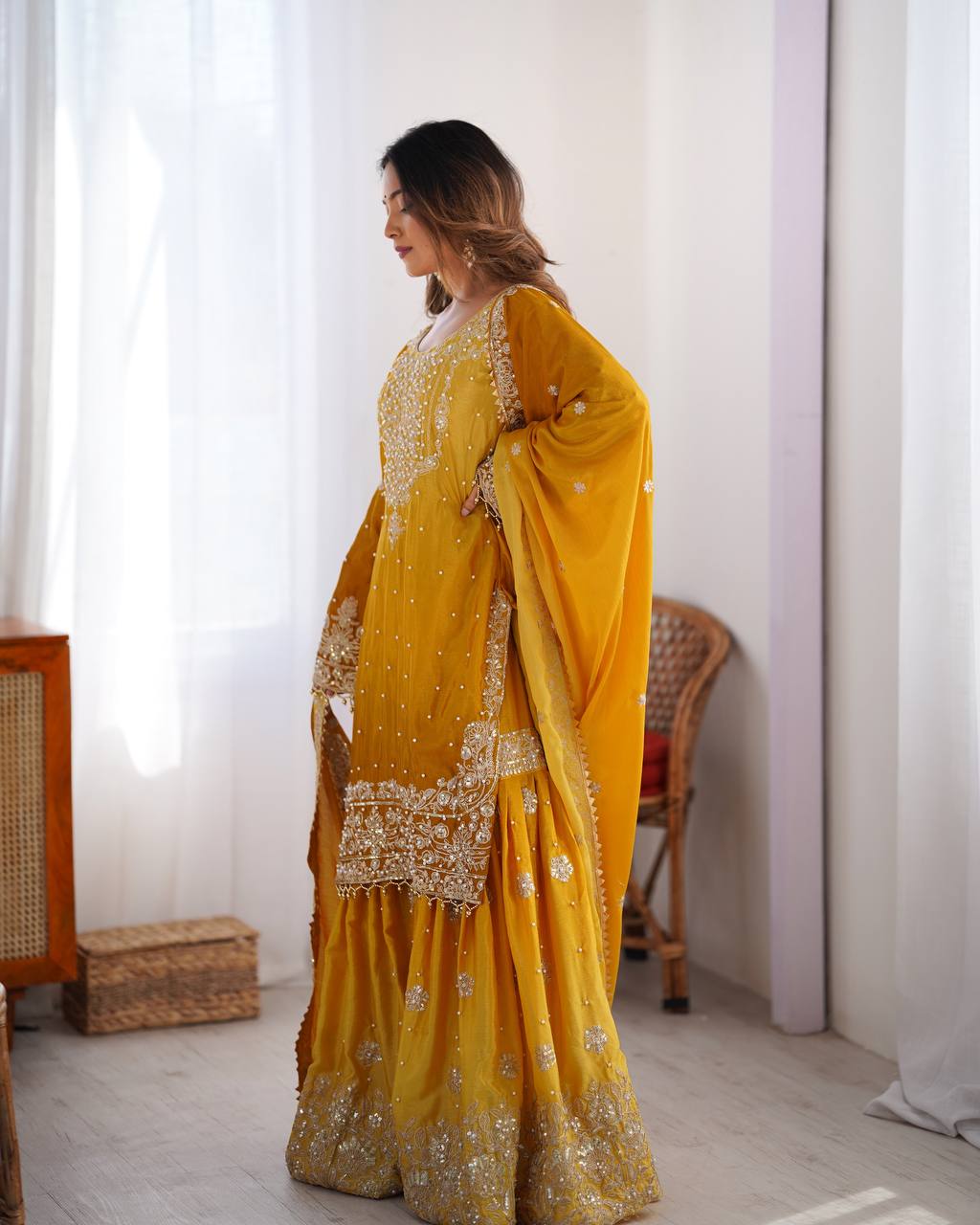CARAMEL COLOR GRACEFUL DUAL SHADED SHARARA SETS