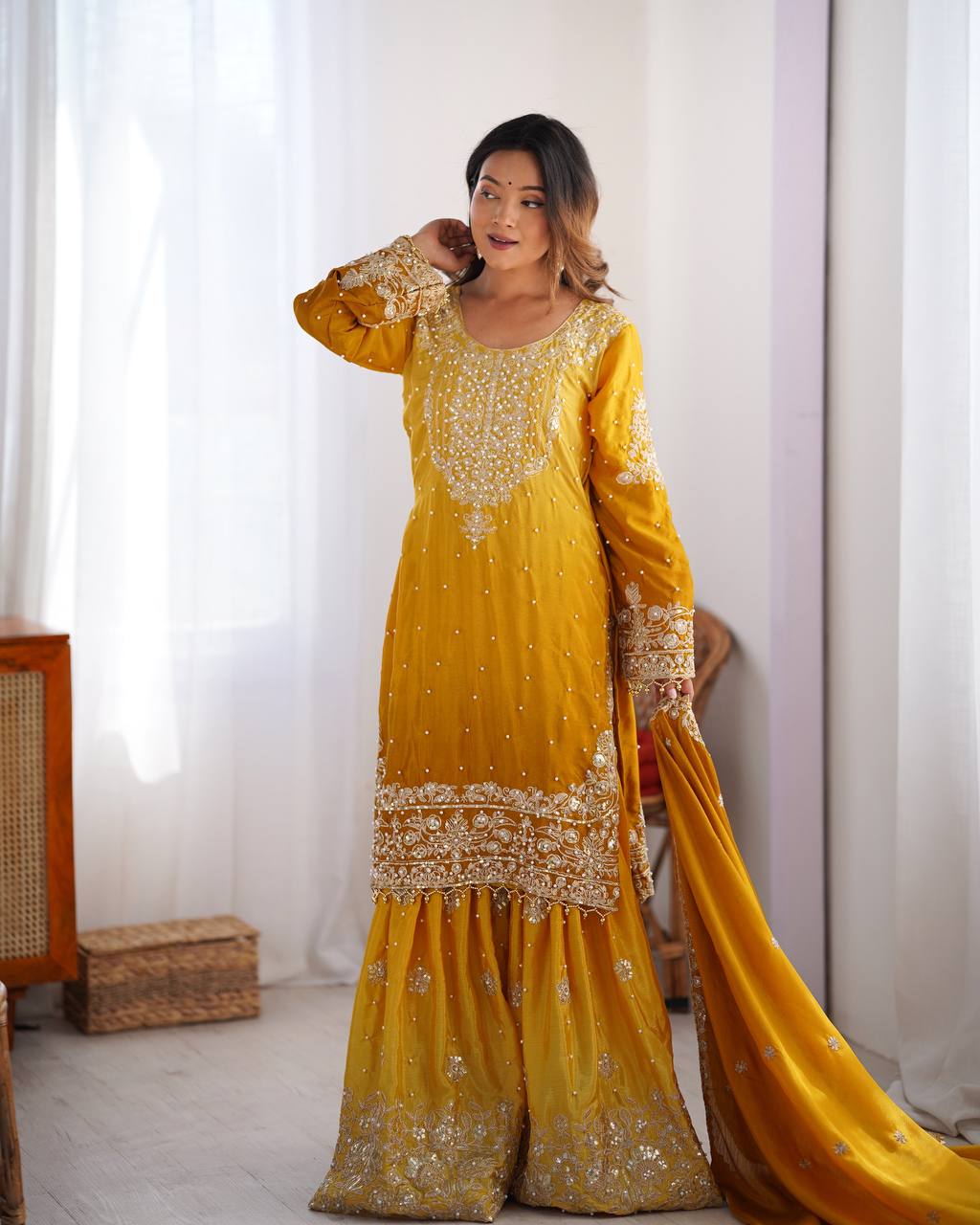 CARAMEL COLOR GRACEFUL DUAL SHADED SHARARA SETS