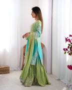 MODAL BLUE & SPANISH OLIVE COLOR GRACEFUL DUAL SHADED SHARARA SETS