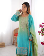 MODAL BLUE & SPANISH OLIVE COLOR GRACEFUL DUAL SHADED SHARARA SETS