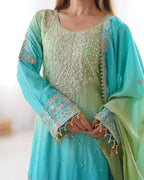 MODAL BLUE & SPANISH OLIVE COLOR GRACEFUL DUAL SHADED SHARARA SETS
