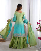 MODAL BLUE & SPANISH OLIVE COLOR GRACEFUL DUAL SHADED SHARARA SETS