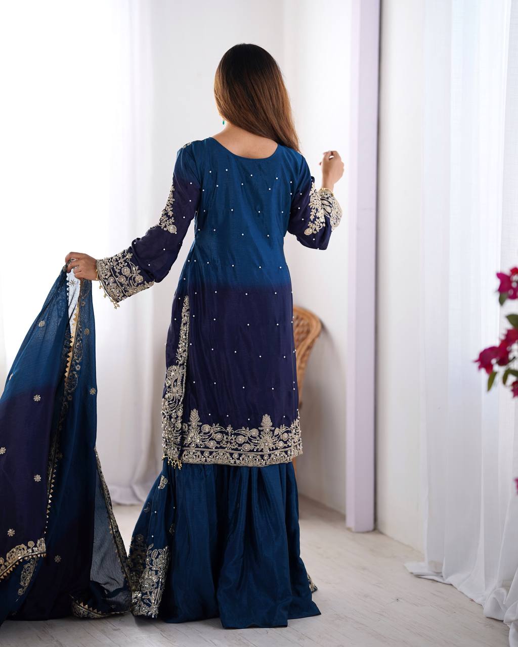 BLUE & NAVY BLUE COLOR GRACEFUL DUAL SHADED SHARARA SETS