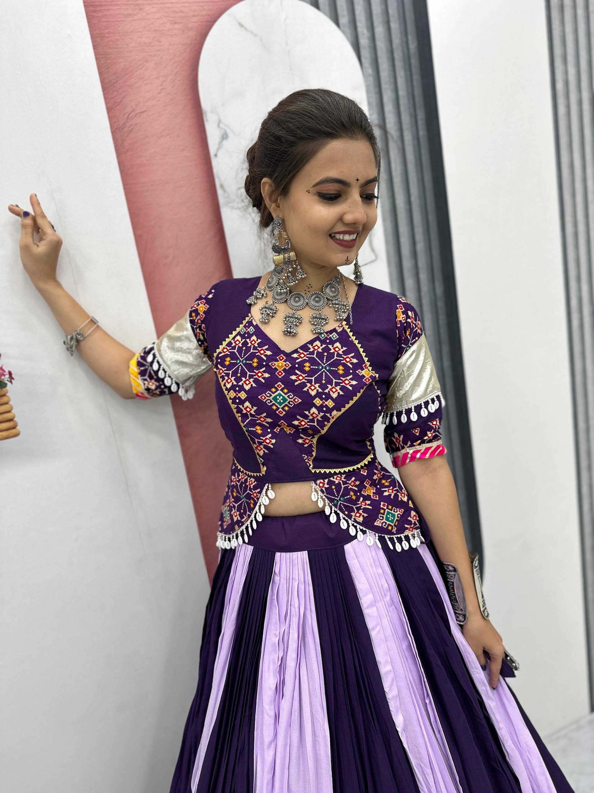 PURPLE COLOR NAVRATRI SPECIAL PURE COTTON LEHENGA CHOLI