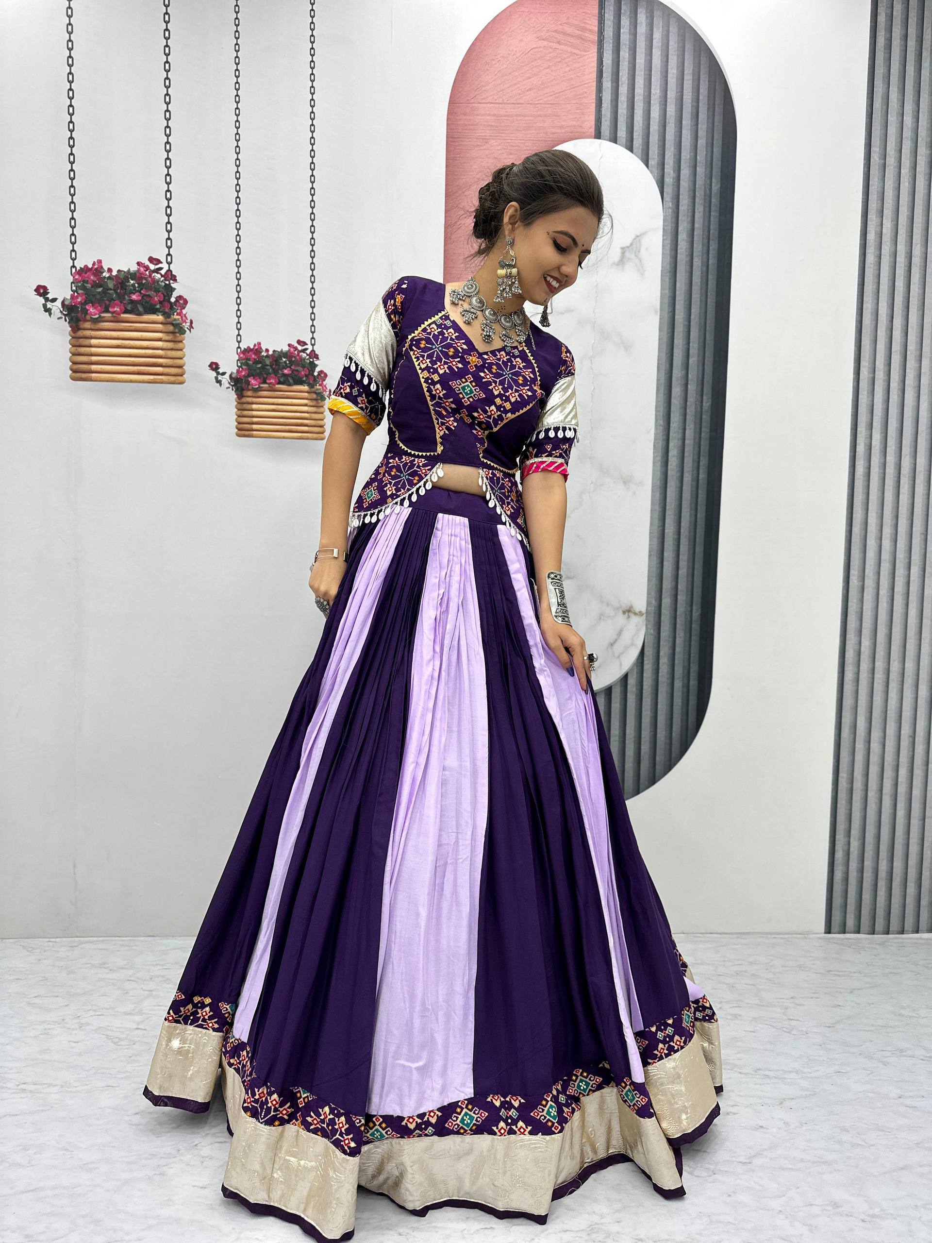 PURPLE COLOR NAVRATRI SPECIAL PURE COTTON LEHENGA CHOLI
