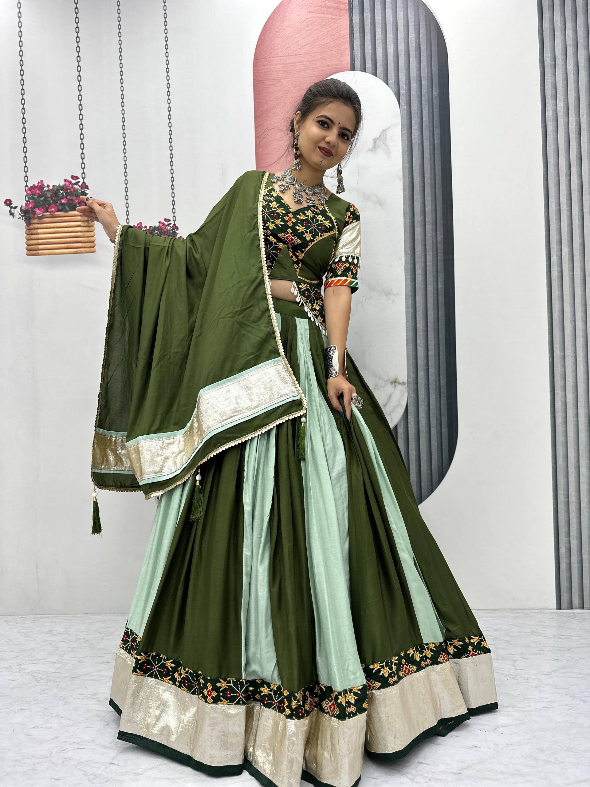 GREEN COLOR NAVRATRI SPECIAL PURE COTTON LEHENGA CHOLI