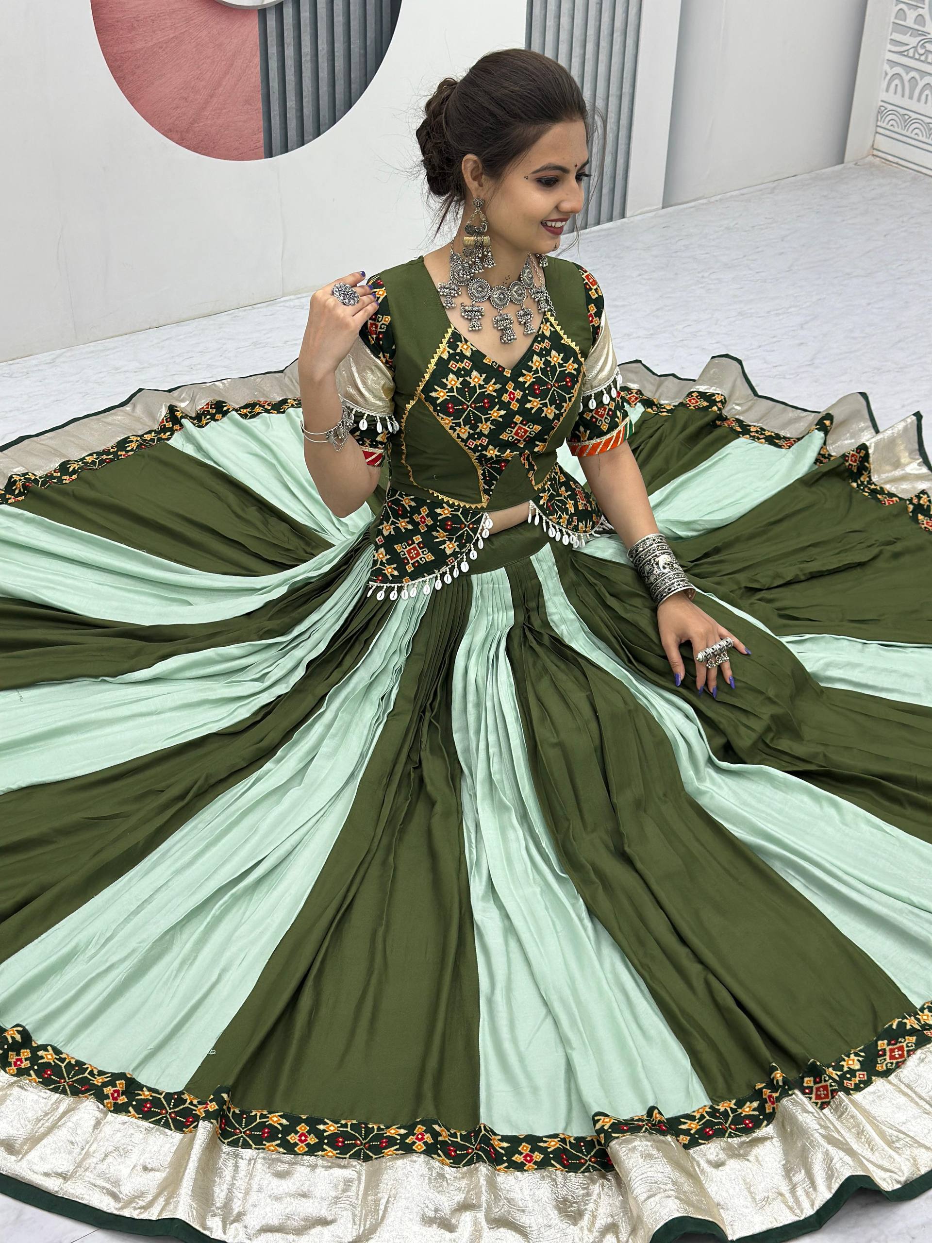GREEN COLOR NAVRATRI SPECIAL PURE COTTON LEHENGA CHOLI
