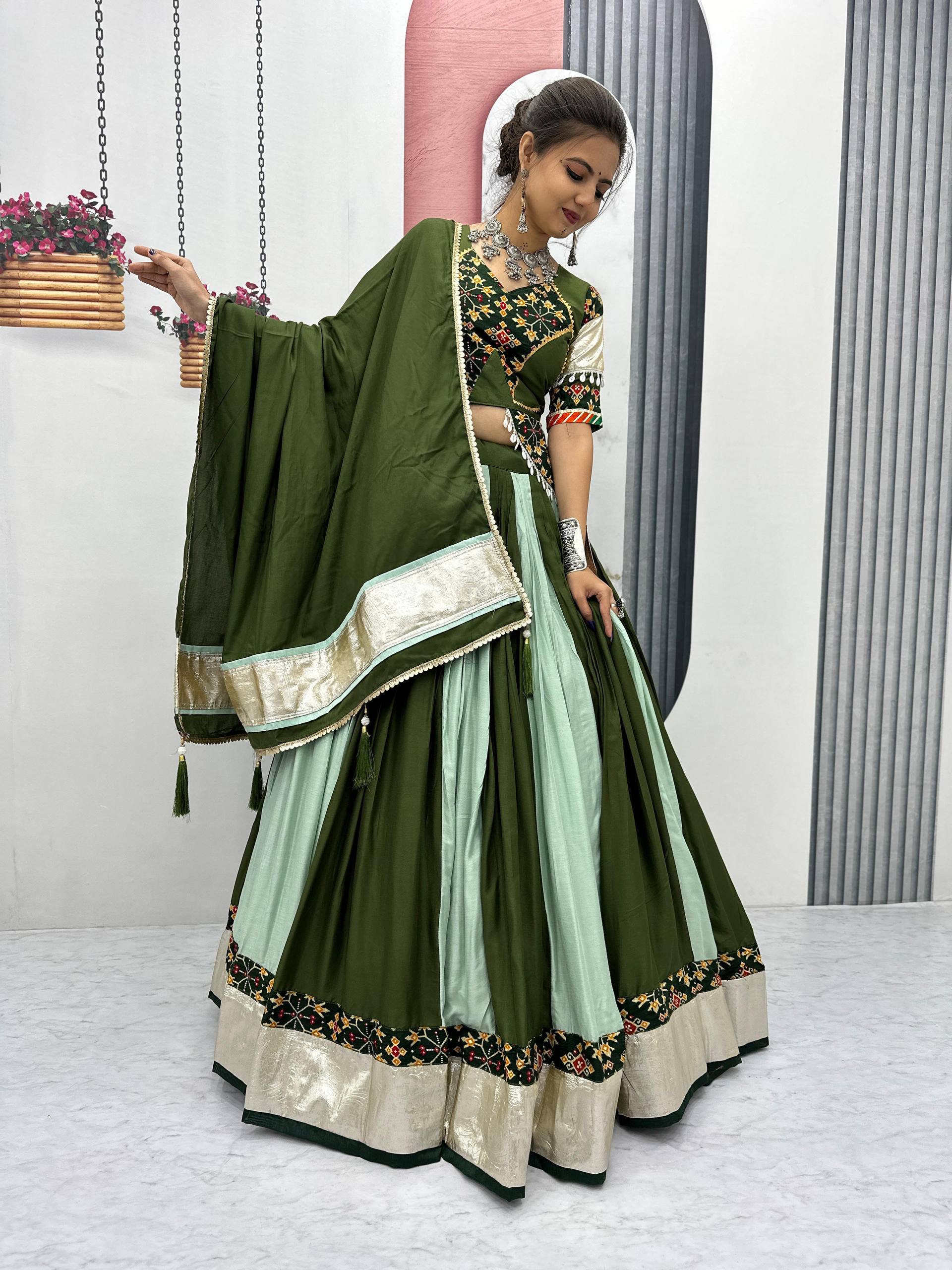 GREEN COLOR NAVRATRI SPECIAL PURE COTTON LEHENGA CHOLI