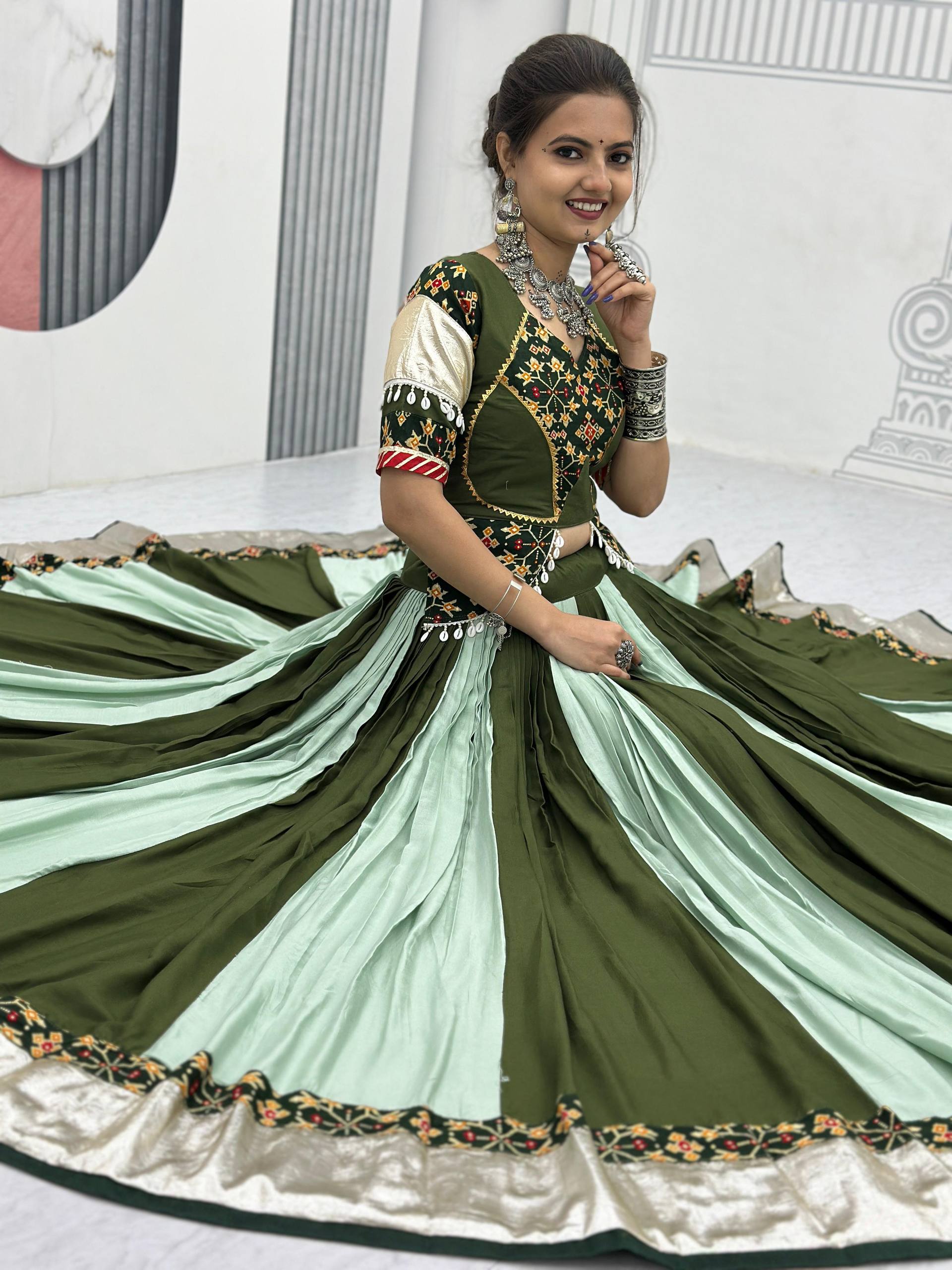 GREEN COLOR NAVRATRI SPECIAL PURE COTTON LEHENGA CHOLI