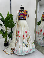 WHITE COLOR RAYON LEHENGA WITH GAMTHI WORK BLOUSE