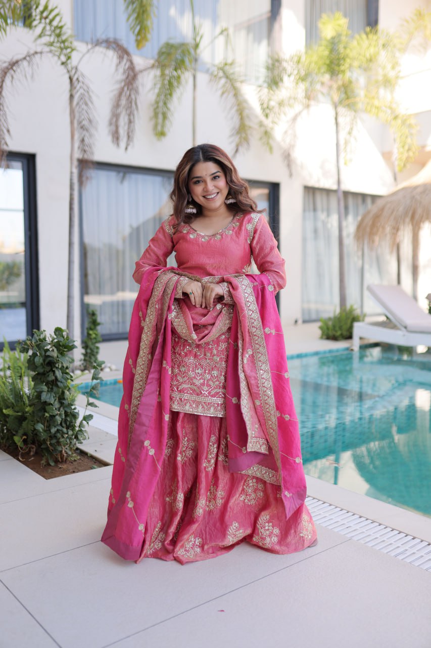 OLD PINK COLOR EMBROIDERED SHARARA SET