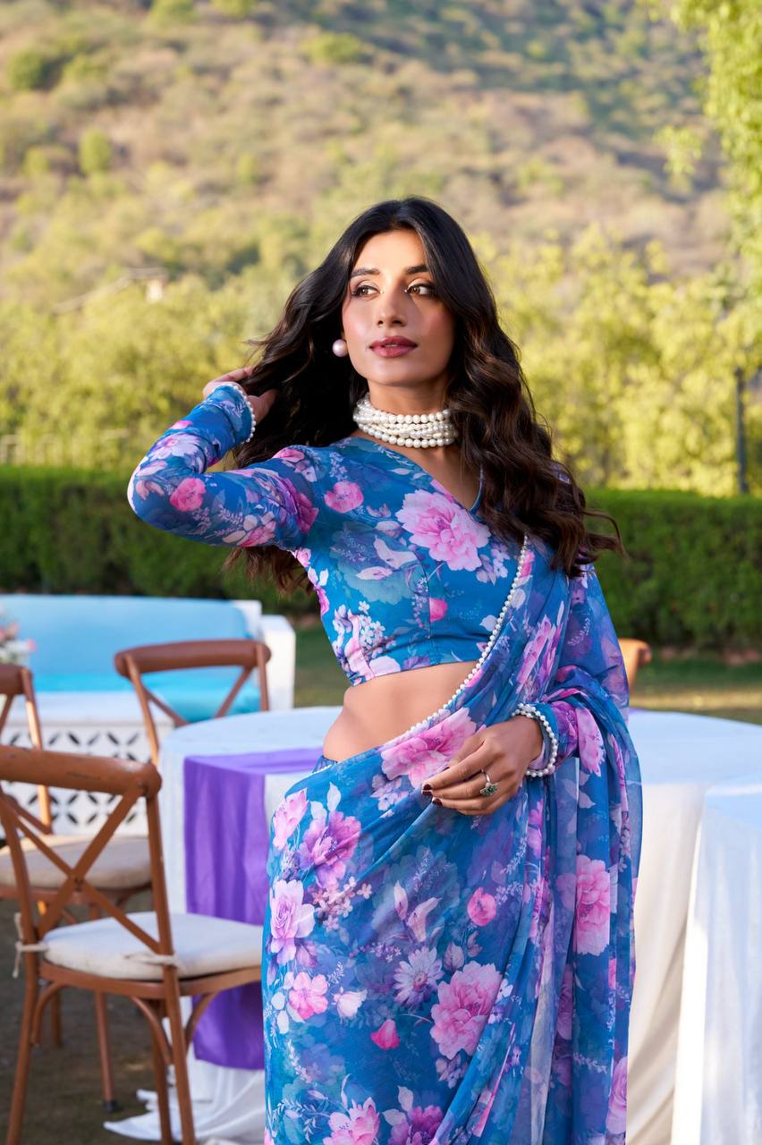 BLUE COLOR WEIGHTLESS MARBLE SAREE