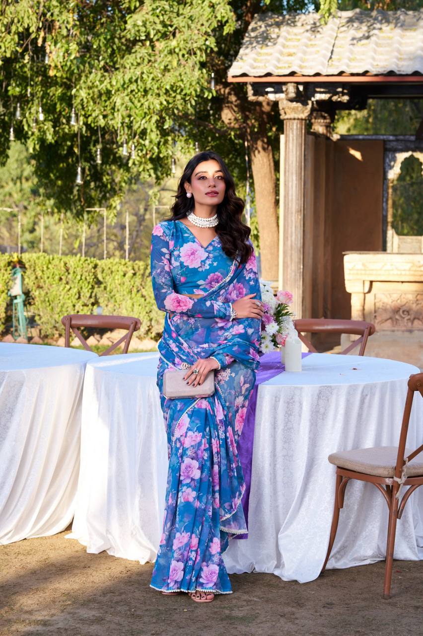 BLUE COLOR WEIGHTLESS MARBLE SAREE